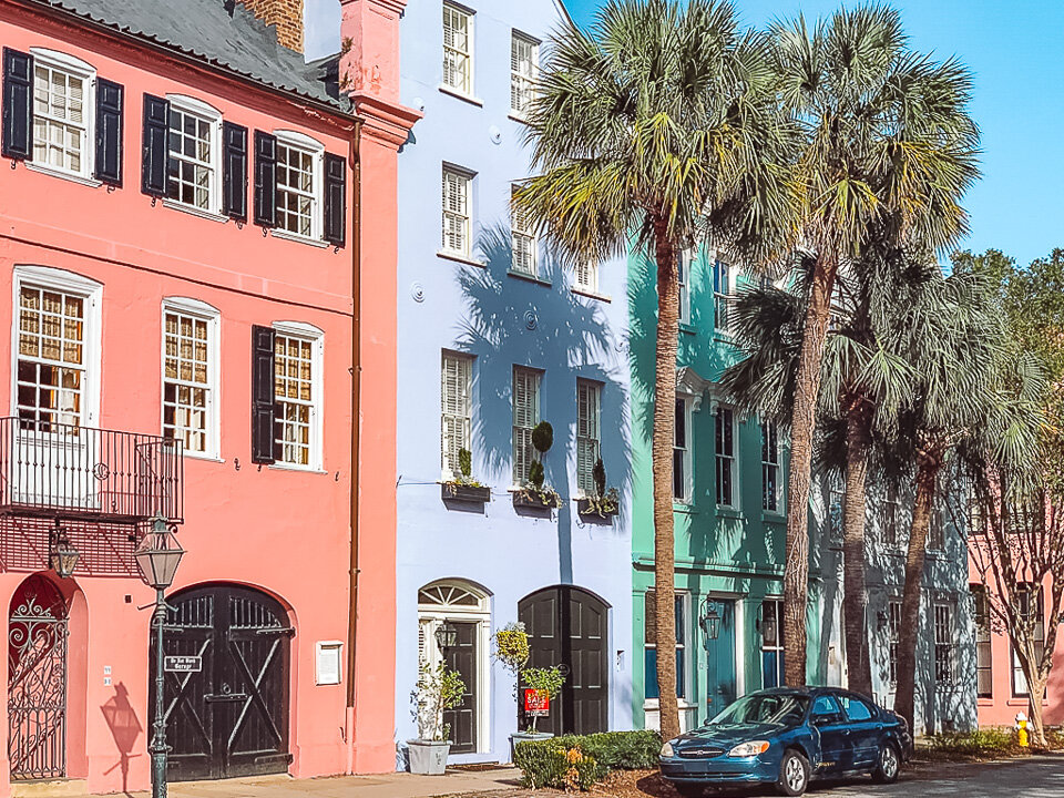 Colorful Rainbow Row in Charleston