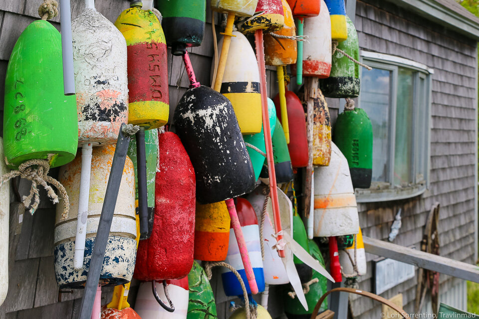 Colorful lobster buoys in Midcoast Maine