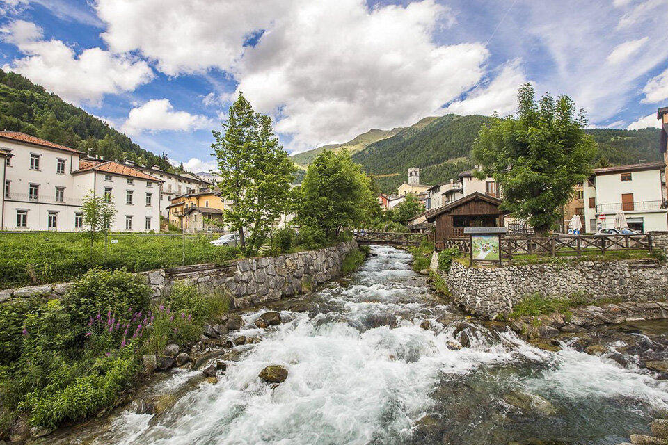 Cool mountain water runs through Ponte di Legno in northern Italy near Bolzano