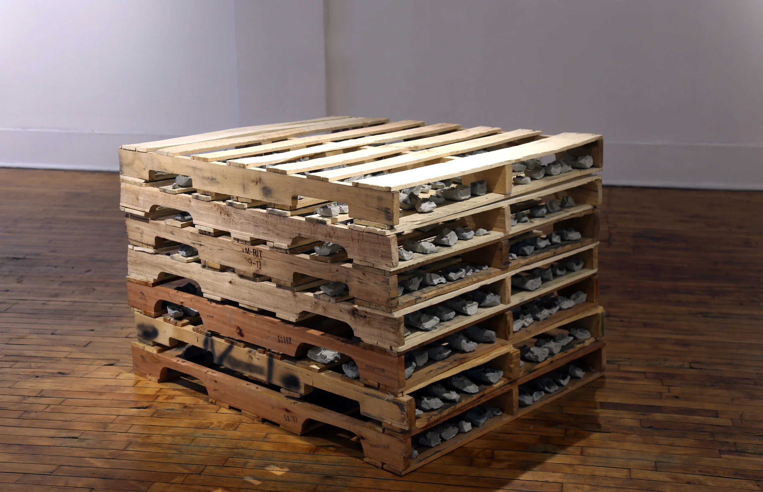 Installation view of "Bulk" | 42”x 48”x 36” | Concrete, wood pallets 
