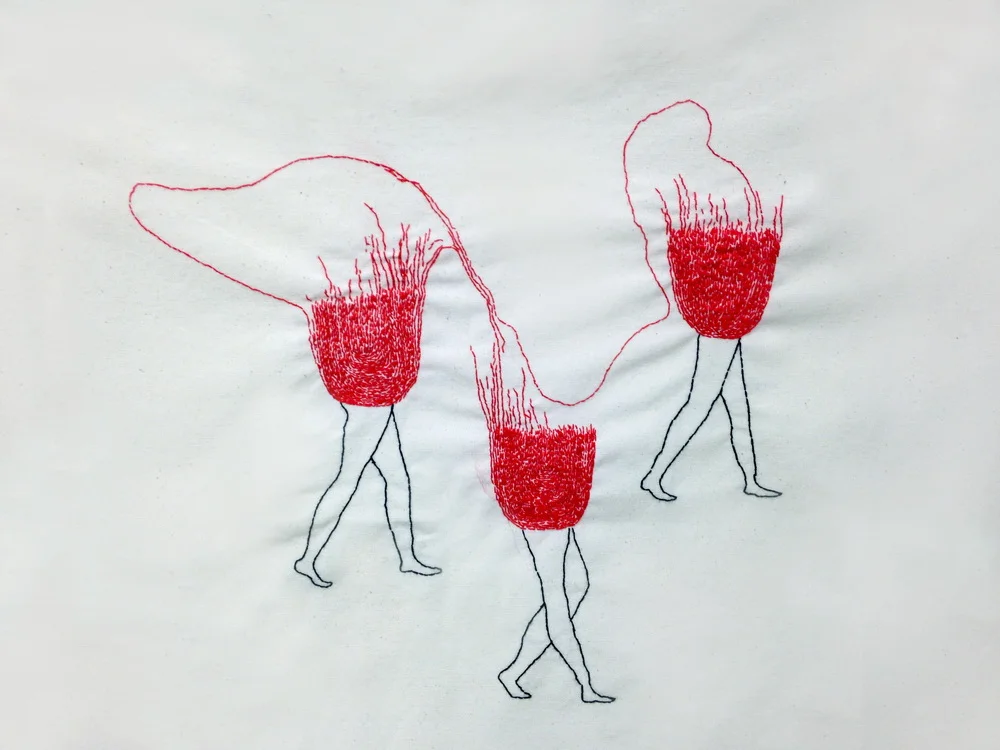 Expulsion | Hand sewn on Fabric | 40x70cm