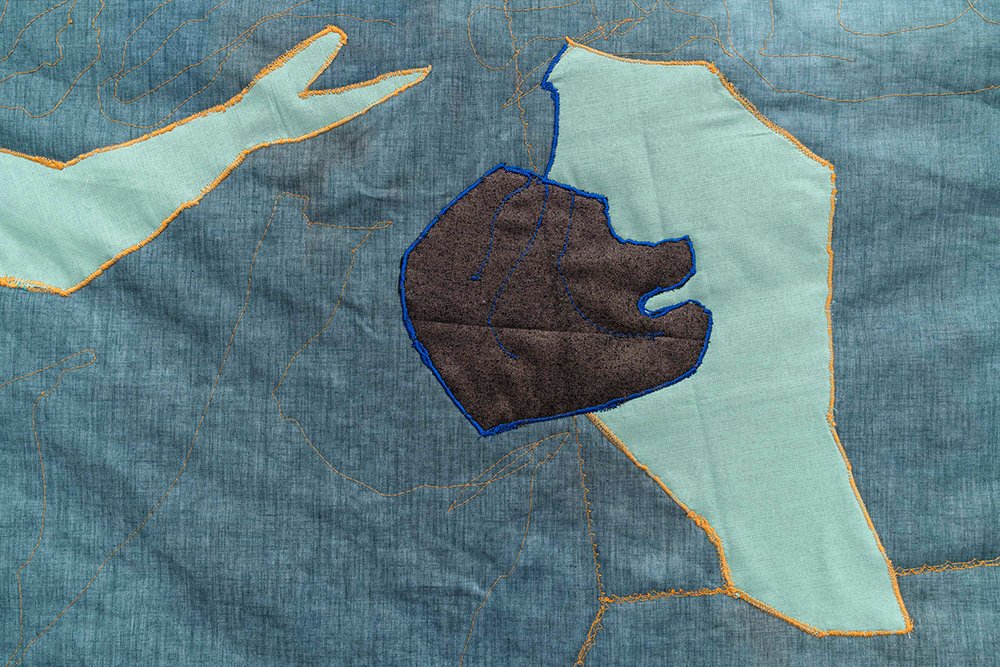  Detail _ Status, Hand stitched embroidery, Hand dyed Fabric, Appliquéd cotton, 2022, 36x24 inch 