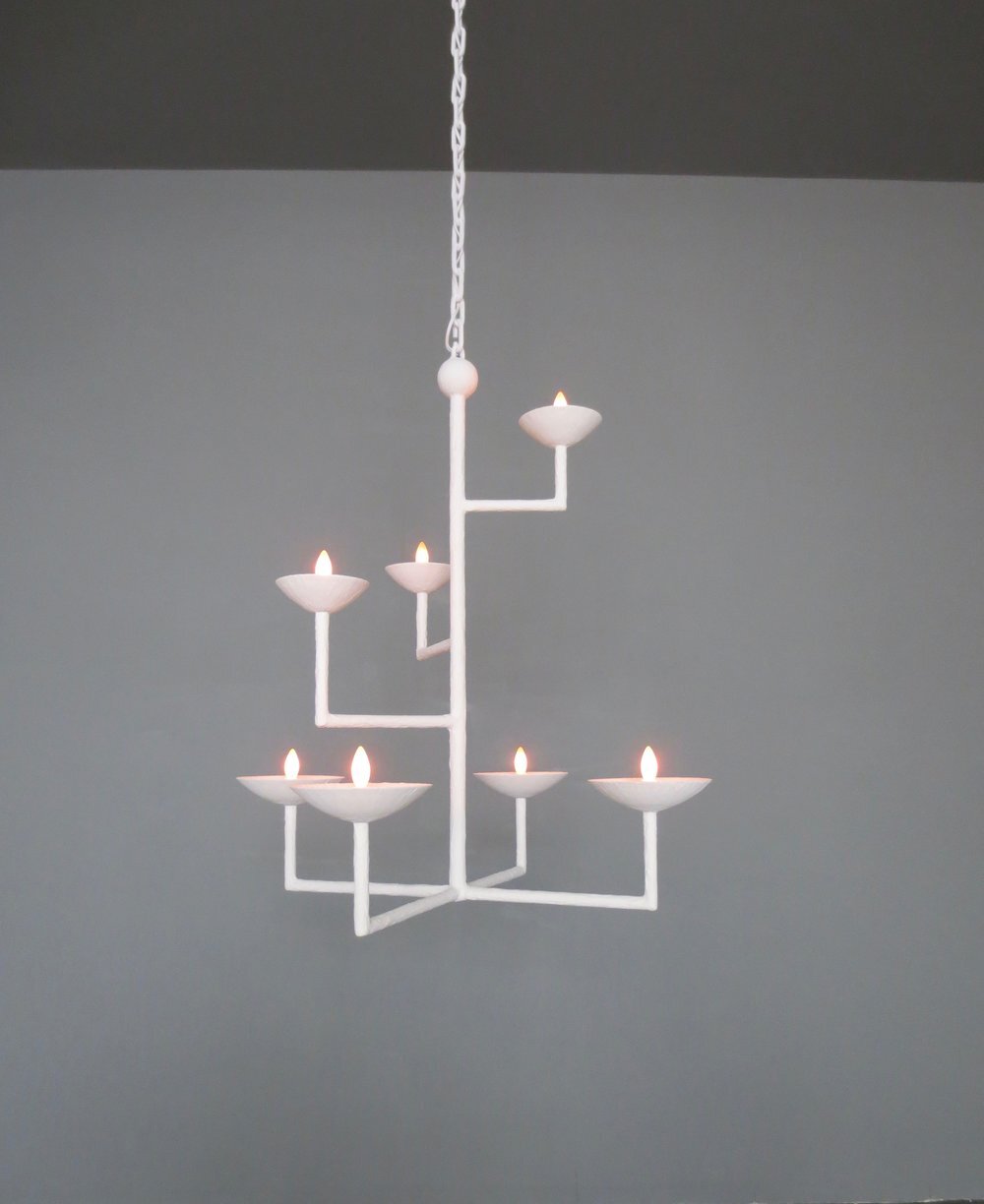 7 Cup Square Chandelier in White with Chain