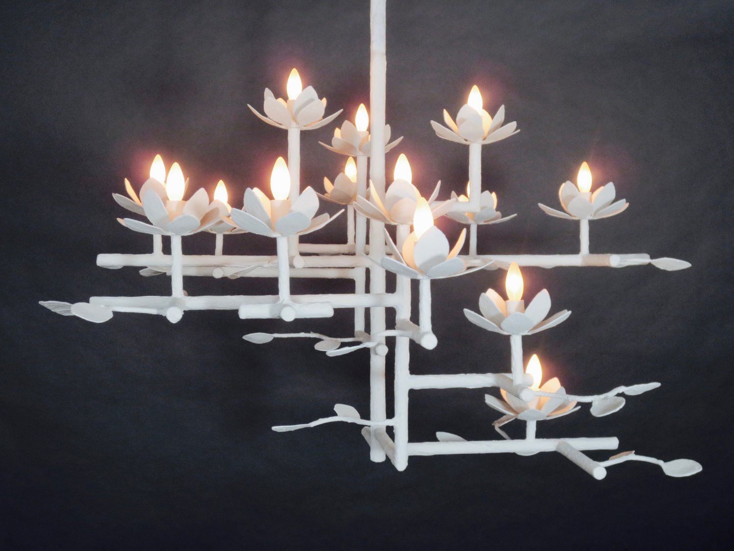 Compressed Lotus Chandelier with White Finish