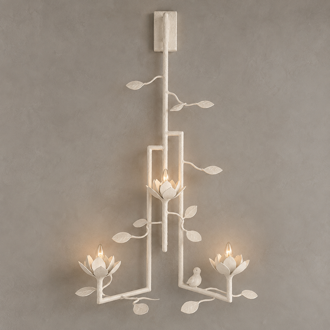 Lotus 3 Arm Wall Sconce w/ Bird