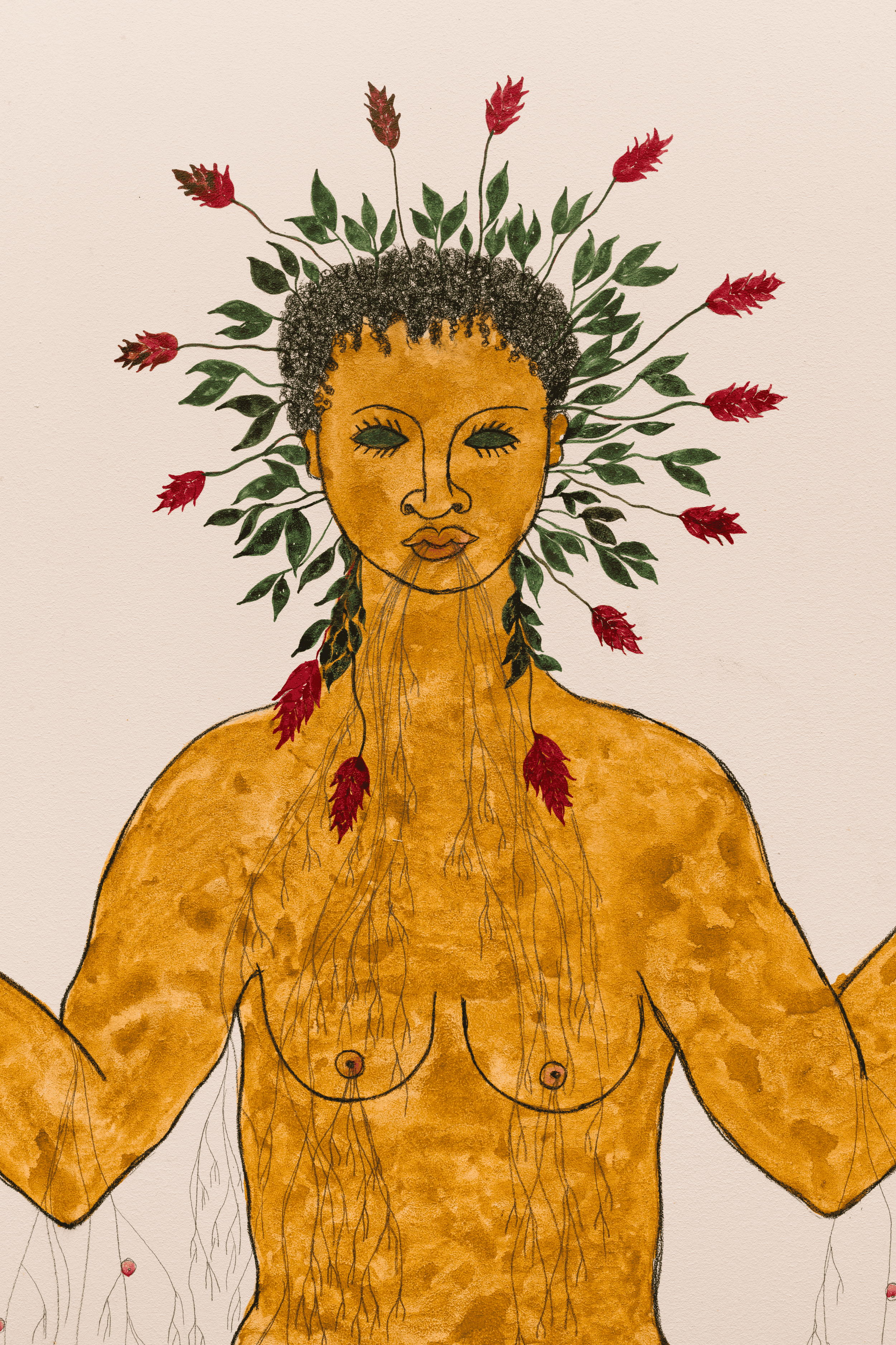 Rosana Paulino, pintura. "Sem título", 2024 Acrílica líquida, pigmento natural, grafite e lápis conté sobre tela