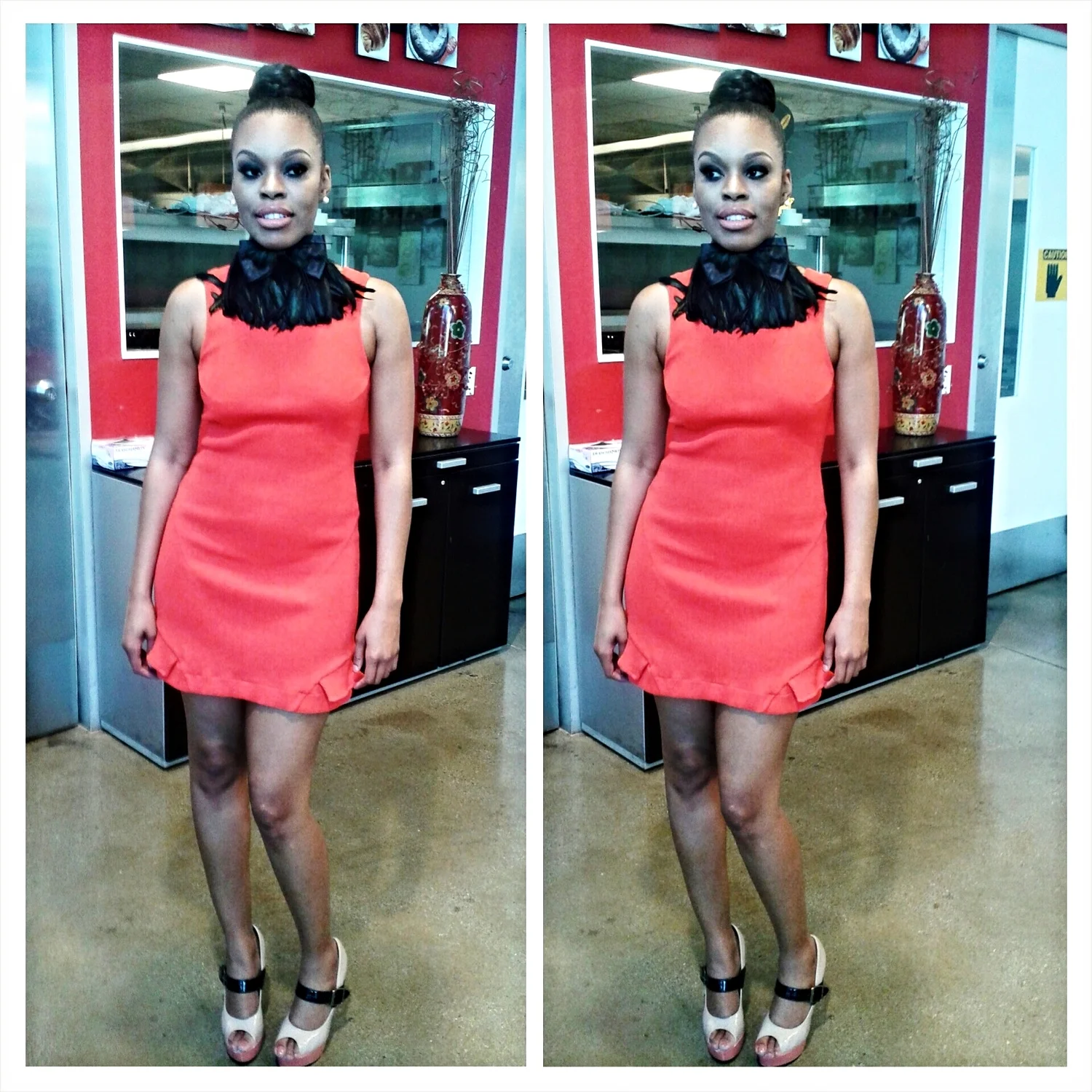 pic, Toni Brooks in Fall preview black lambskin, dyed rooster coque.