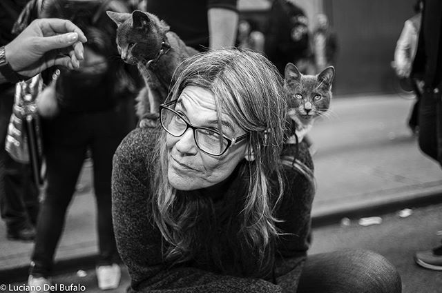 Cats and Debbie - a street Portrait. I have made many images of them. Debbie is not homeless, she is a victim of domestic violence. I see her often in Union Square. On this opportunity she was rising money to pay for the veterinary bills for two of h