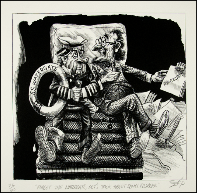 Forget the Watergate, Let’s Talk About Daniel Ellsberg , lithograph by Paul Szep