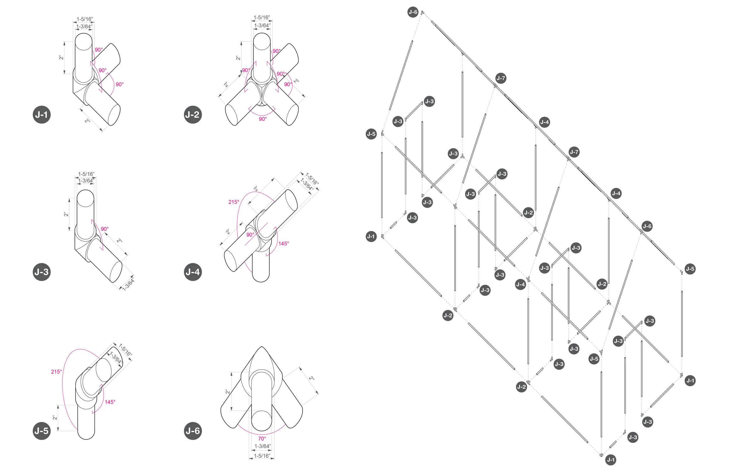  Drawing of 3D Printed joints and according PVC length. Drawing Produced by Gabriel Boyajian 