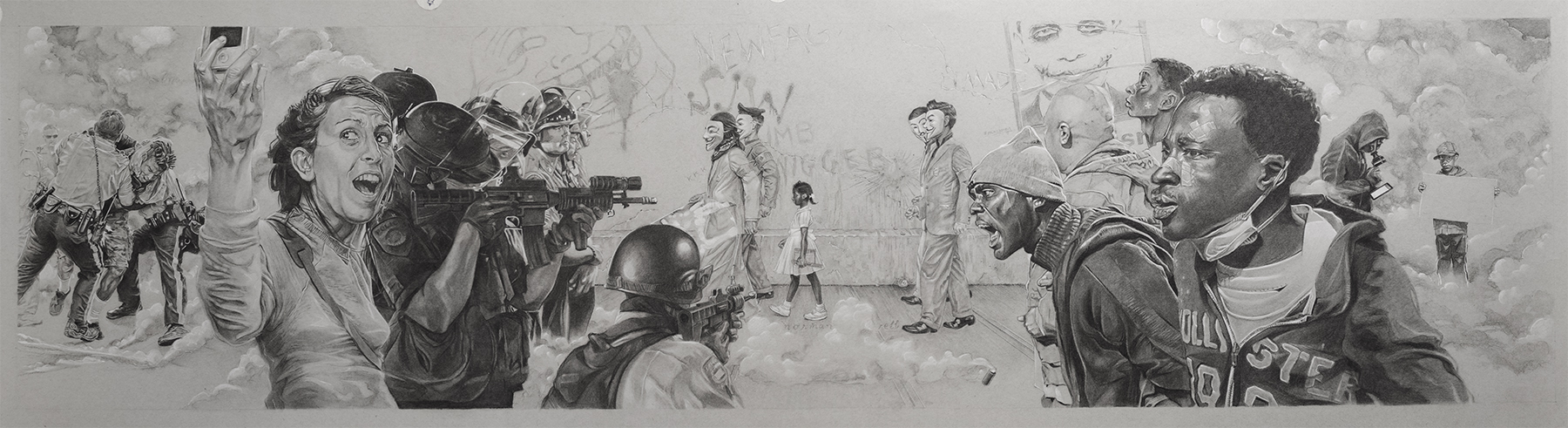 The Problem We All Live With II, 48 ″ x 12″, Conté pencil on toned paper. 