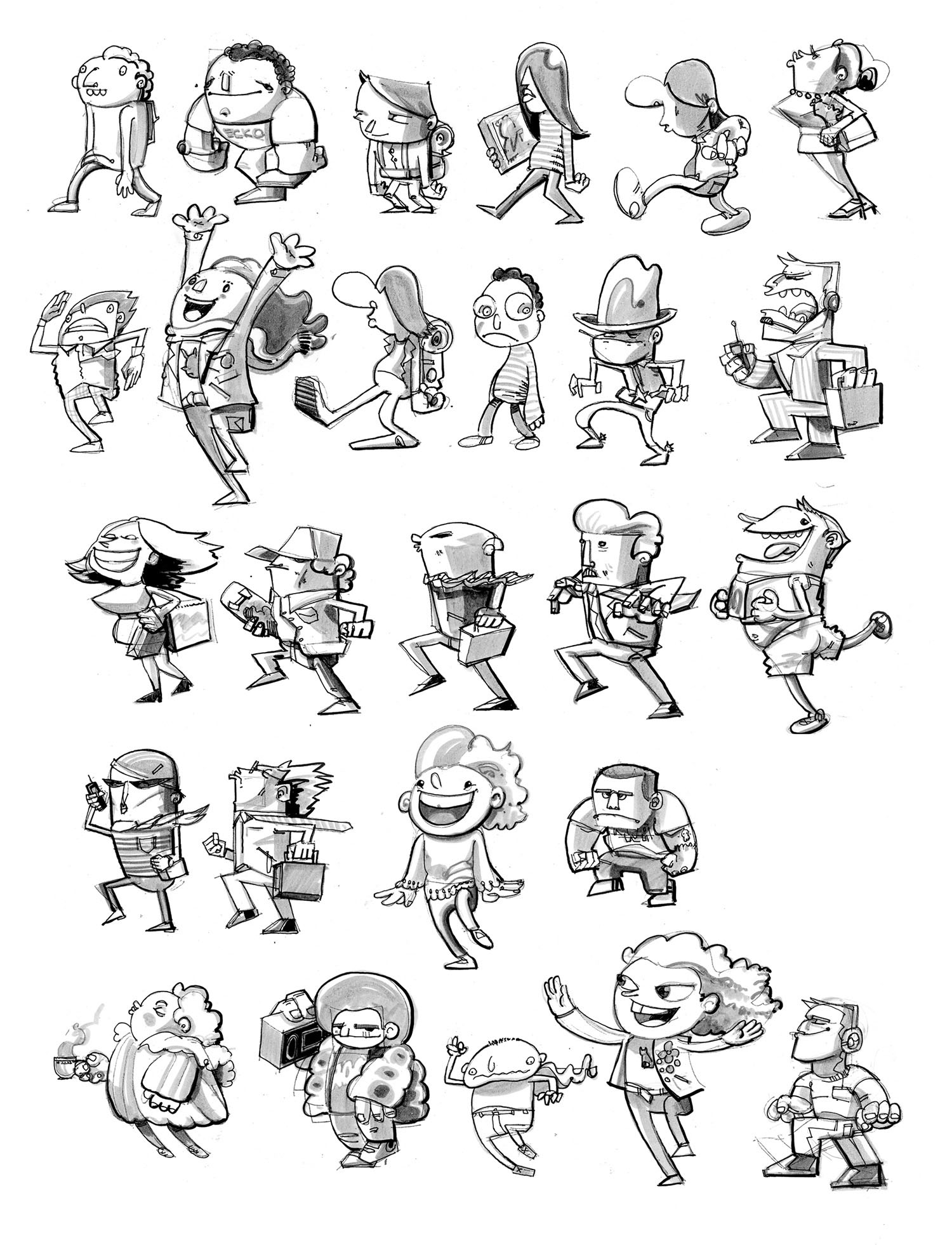 Character sketches for the Transportation Exhibit.
