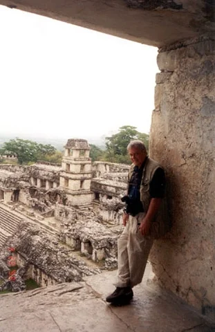 Palenque From the Temple of the Inscriptions, looking toward the Palace. Self Portrait by Tony Paterson.