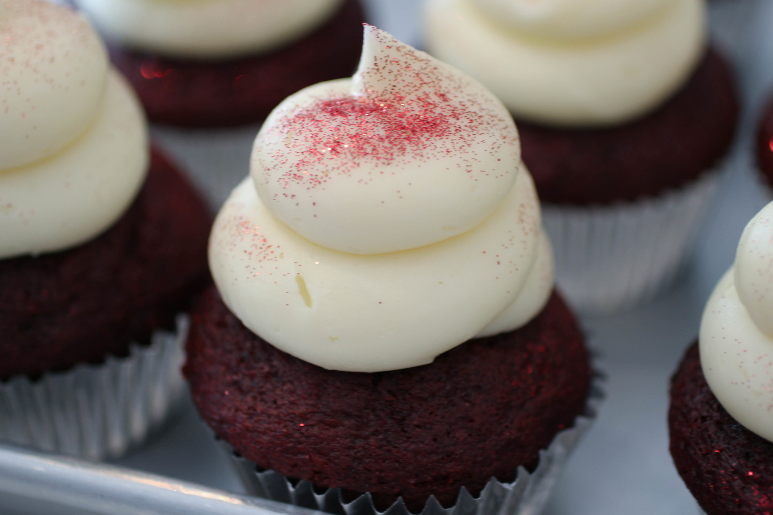"Break Up" - a red velvet cupcake with cream cheese frosting and glitter (my second favorite)!