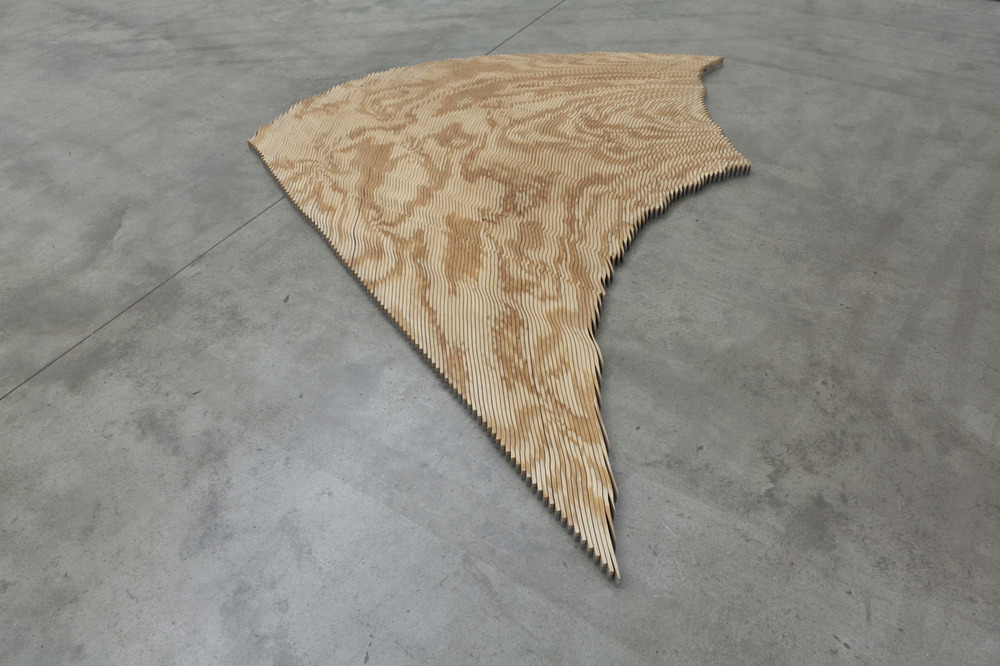 Tauba Auerbach, The New Ambidextrous Universe IV, 2014 Plywood and aluminum 96 x 48 x 1.5 inches 243.84 x 121.92 x 2.8 cm, reconfigured