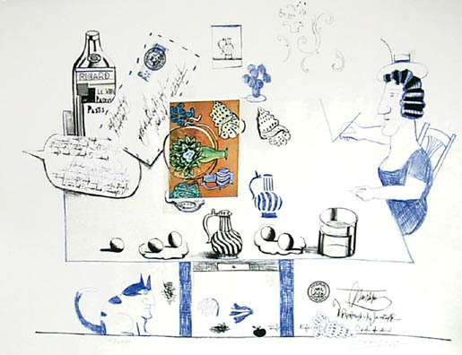 Saul Steinberg, Matisse Postcard , 1970 (From "Six Drawing Tables") Lithograph, collage on paper; Ed. of 100 22" x 30" Courtesy Adam Baumgold Gallery