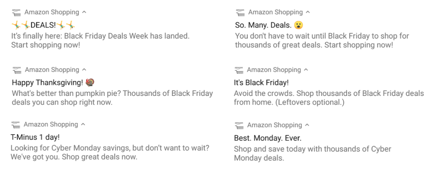 Above: Amazon Black Friday Cyber Monday Push Notifications