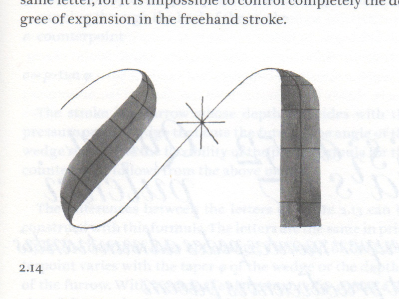 尖頭沾水筆書寫時的筆劃粗細的變化 ©The Stroke by Gerrit Noordzij
