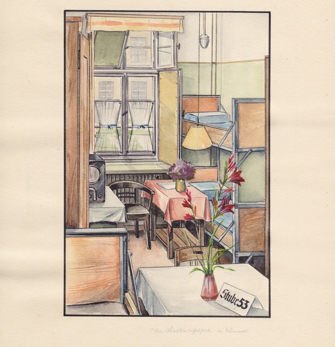 Hermann Zapf 寫生於 Weimar 的房間 ©The Kelly-Winterton Press
