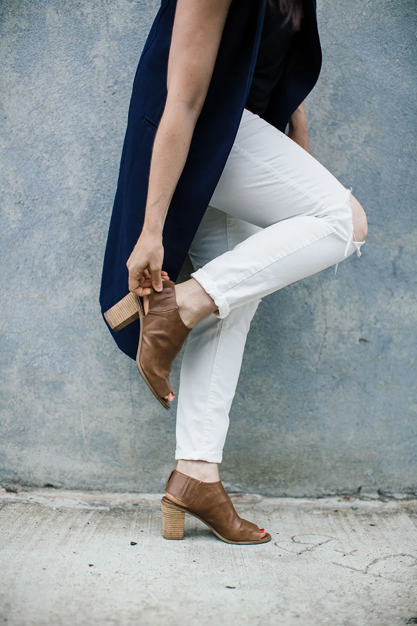 long blazer work attire sleeveless