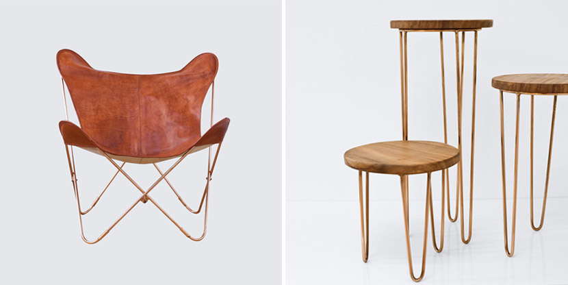 the citizenry leather chair wood copper tables