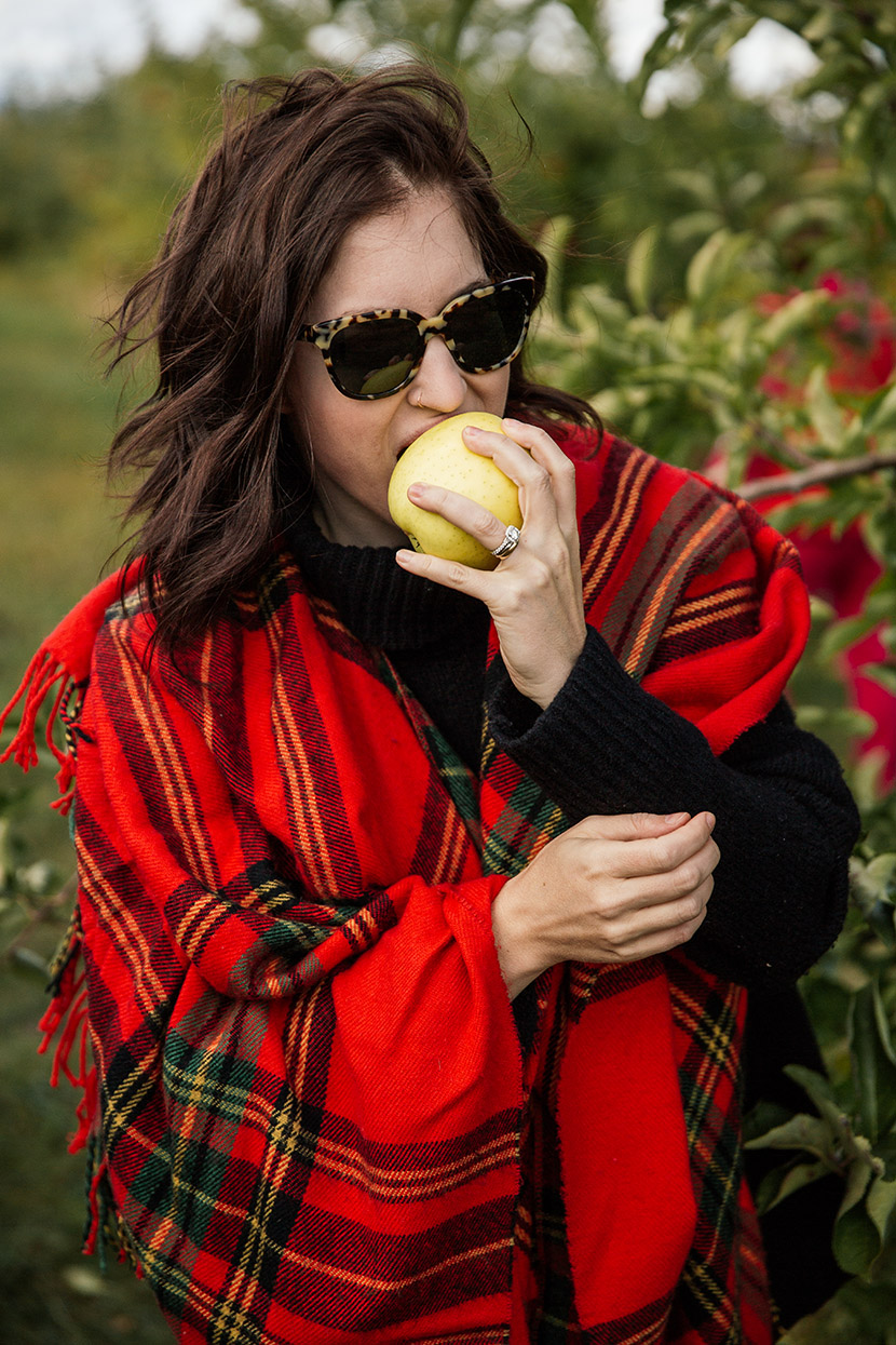 plaid cape fall outfit warby parker sunglasses