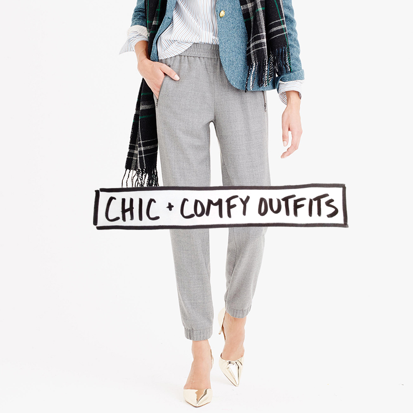comfy chic outfit how to wear elastic pants 