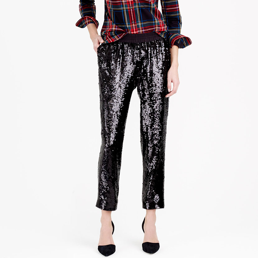 sequins elastic pants how to wear holiday outfit