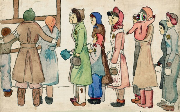 Drawing by Helga Hošková-Weissová of life in Terezin