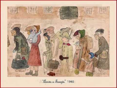 Drawing by Helga Hošková-Weissová of arrival in Terezin