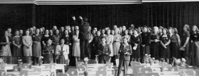 Prisoners of the Terezin concentration camp outside Prague rehearse Verdi's Requiem for an upcoming performance for the Red Cross inspection in 1944