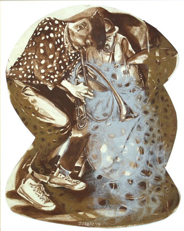 Coco Dots – conte and ink on paper, 15” x 19” 2014