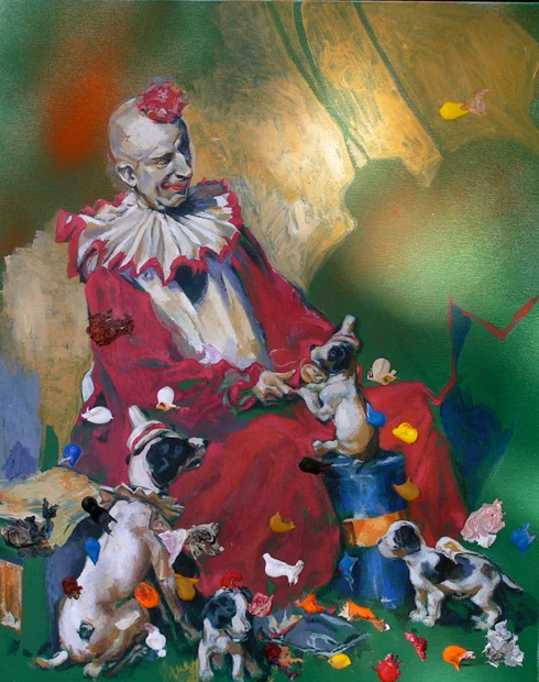 Clown/Puppies, 24"x20", acrylic on canvas, 2010
