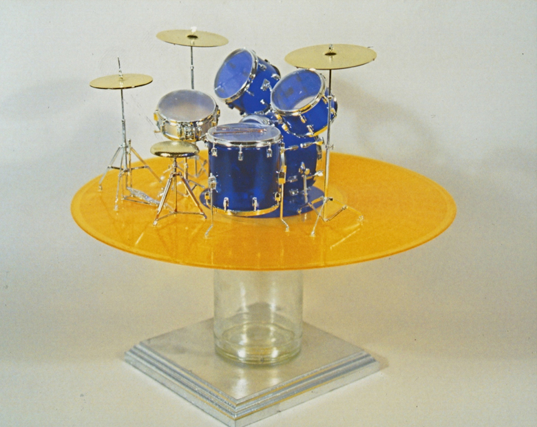 Drum Solo, 12"x18"x12", model drum kit, vinyl LP, glass jar, 2007