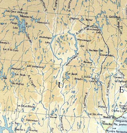 Manicouagan crater 1962, prior to the construction of the Daniel-Johnson Dam. There is significantly less water and the eye-shape less discernible. http://ottawa-rasc.ca/wiki/index.php?title=Odale-Articles-Manicouagan