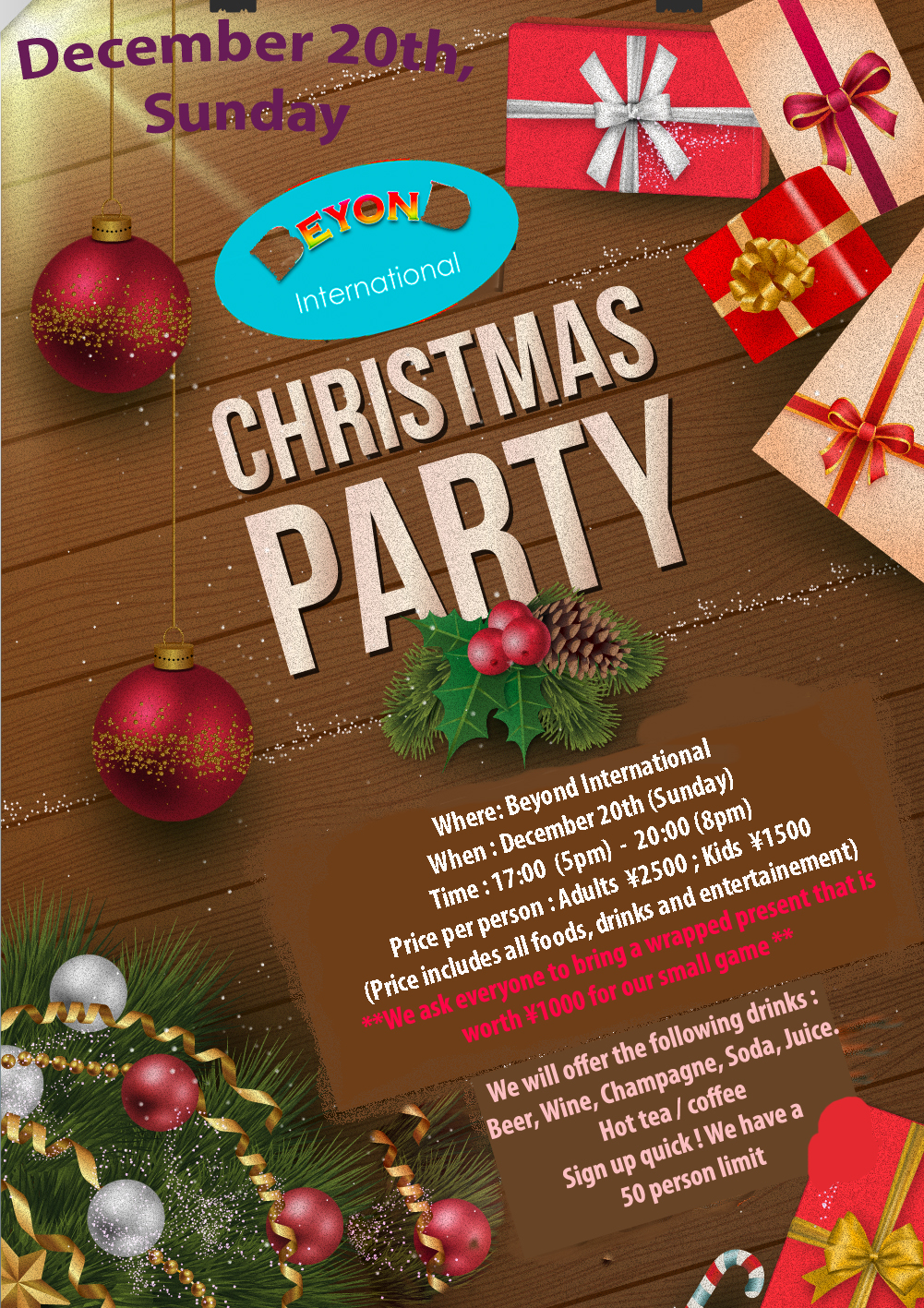PSD Flyer Design for the traditional yearly Christmas party.