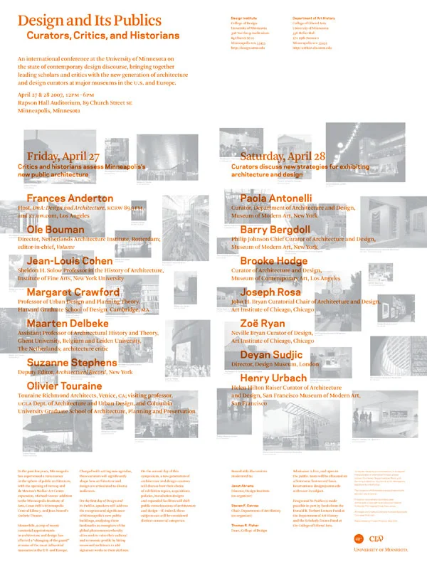Design and Its Publics: Curators, Critics and Historians, UMN, Minneapolis, 2007