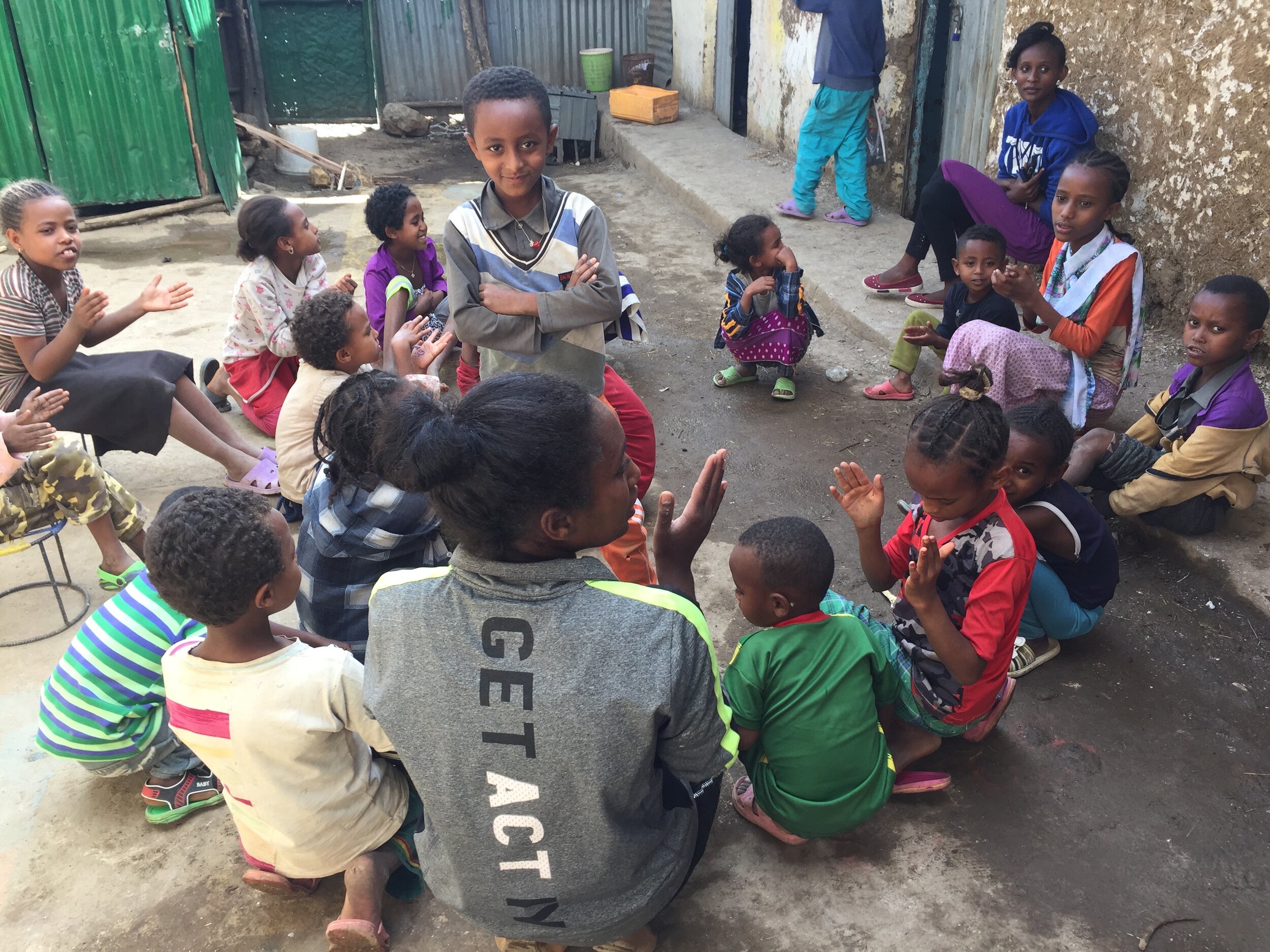 break time in the courtyard