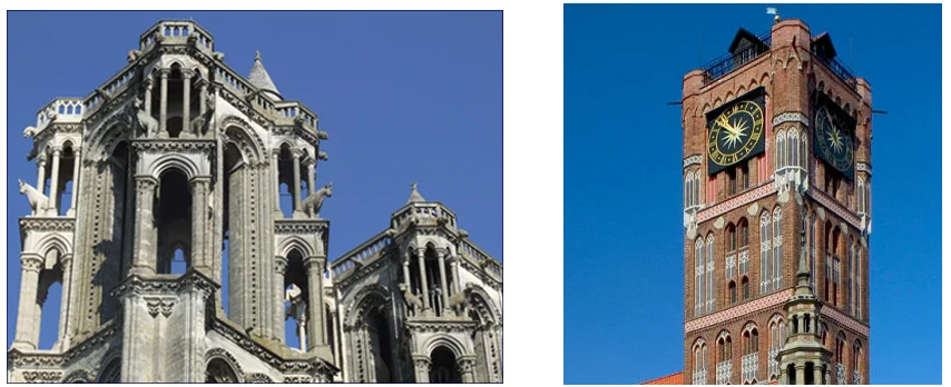 Details of the Laon Cathedral and Thorn city hall towers