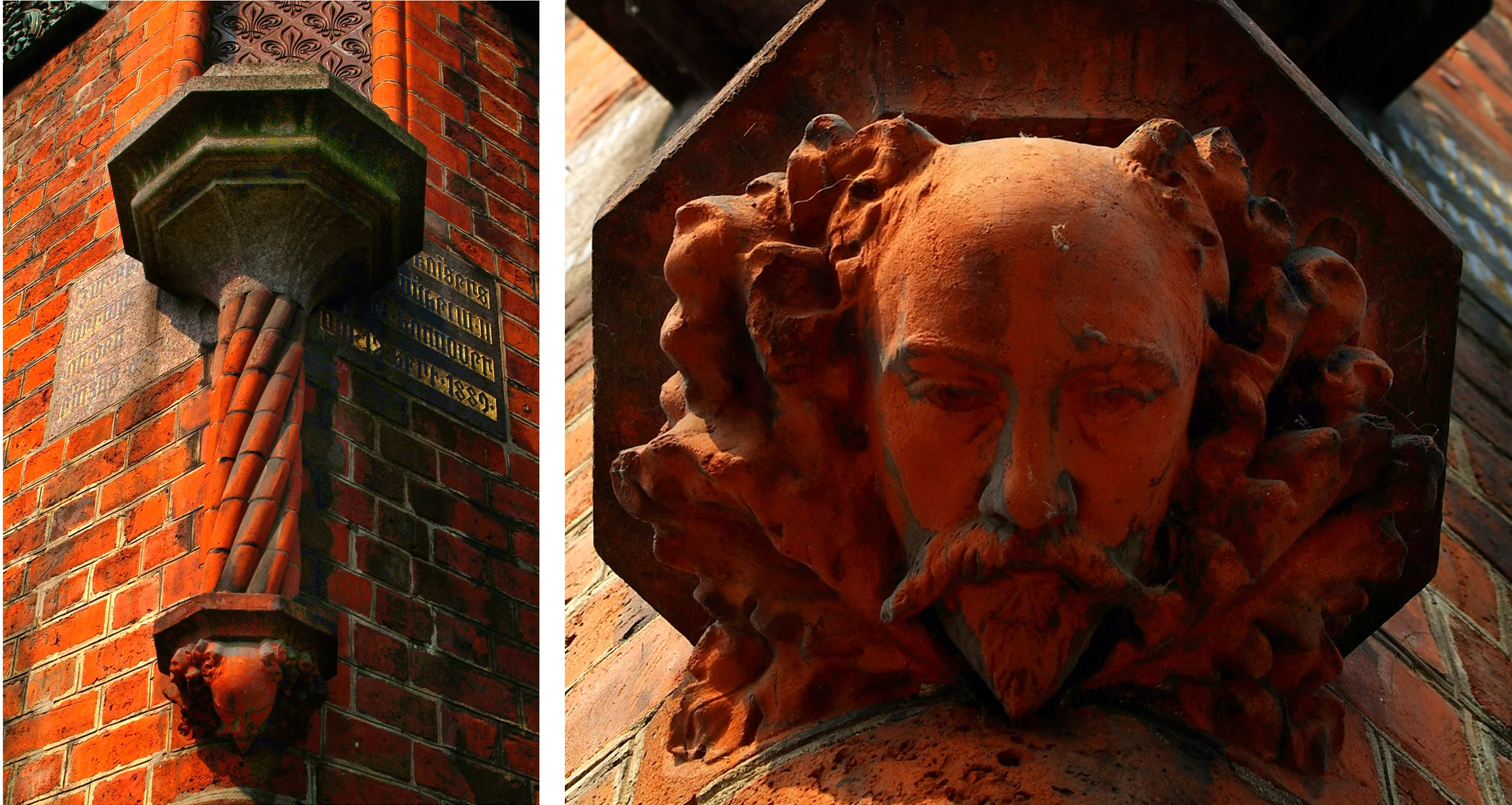 Detail with sculptured head of Conrad Wilhelm Hase, architect of the renovated old city hall,m 1877-1891