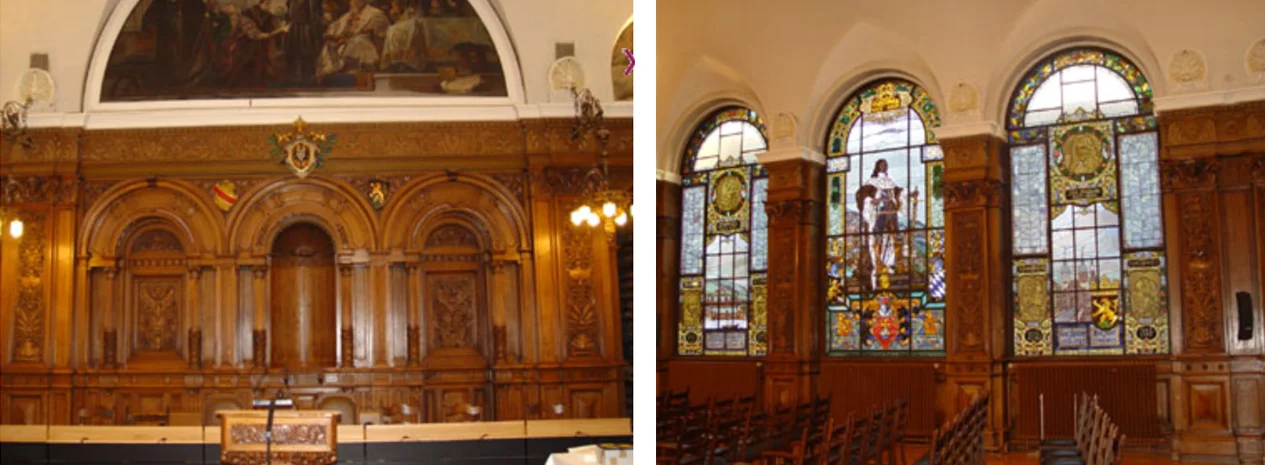 Two views of the main meeting hall