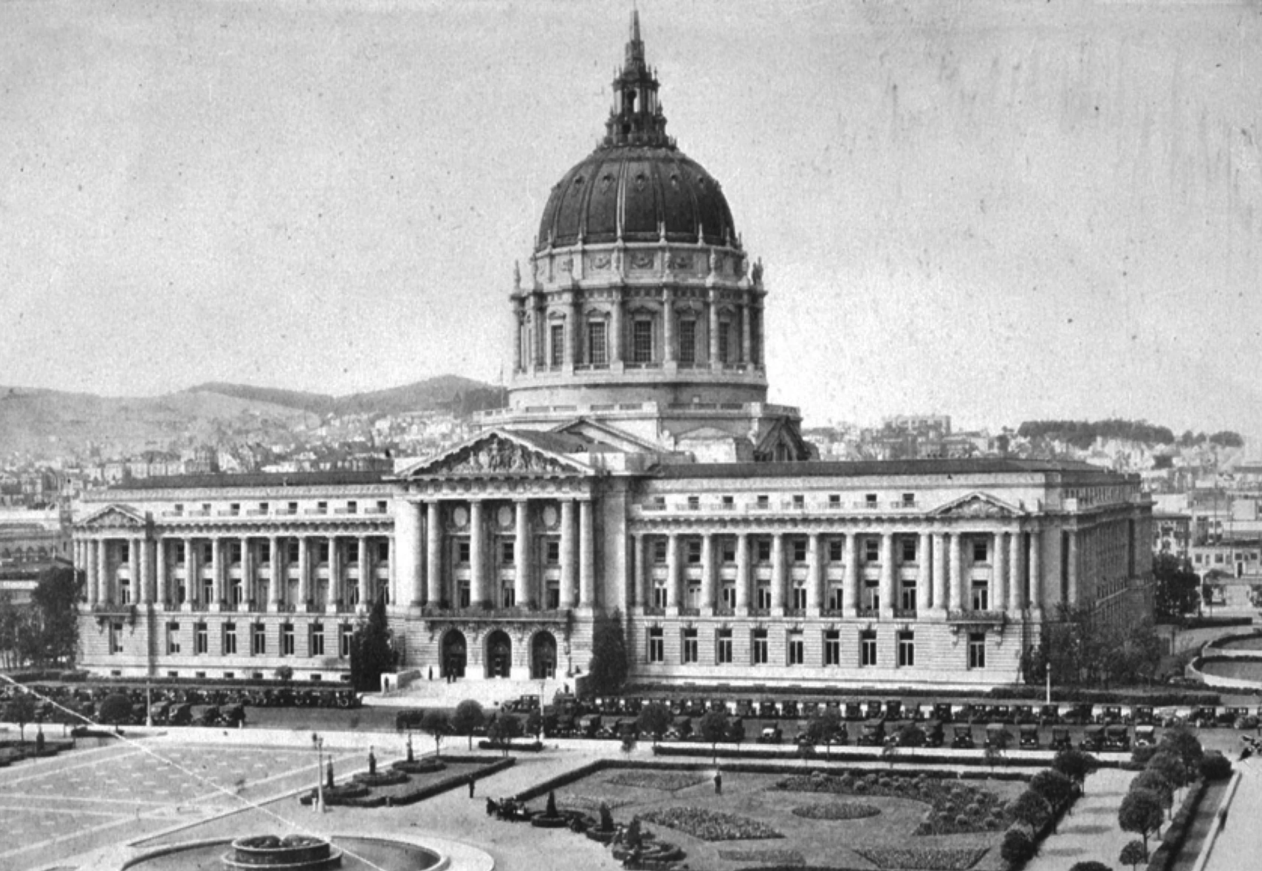 Early photograph of San Francisco's Current City Hall and the James P. Rolphe Junior Civic Center