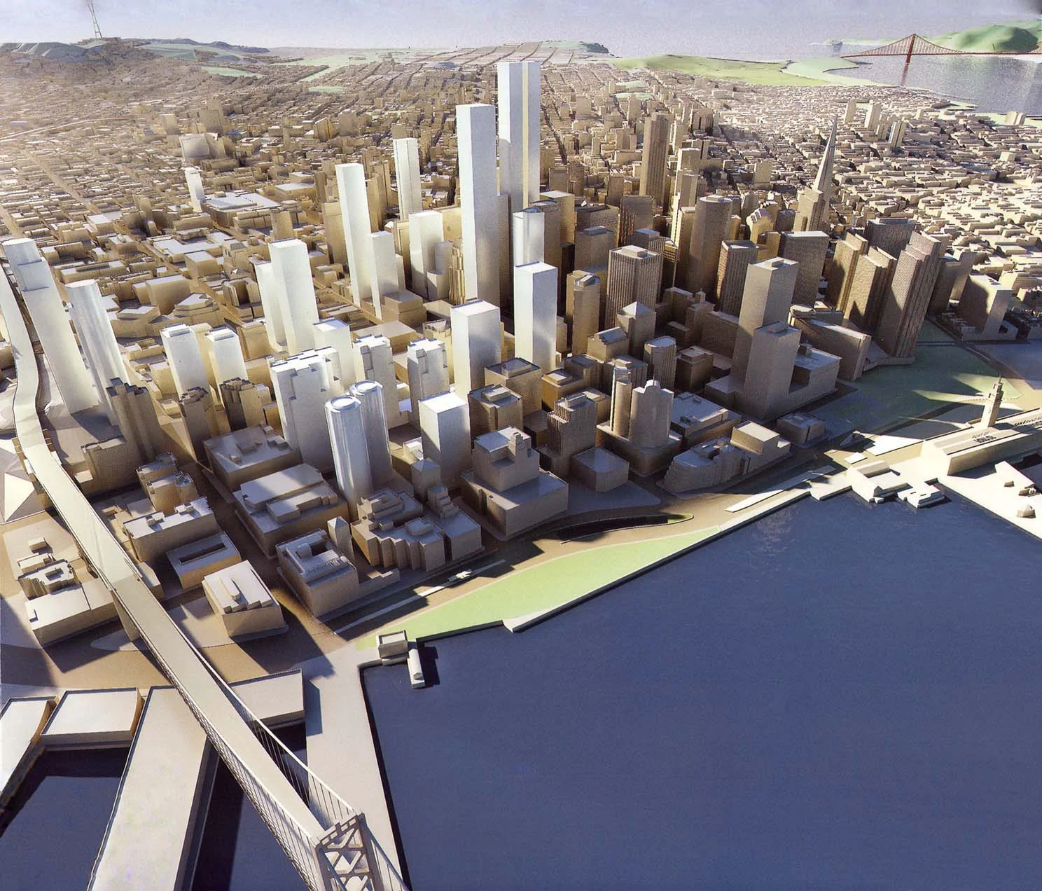 San Francisco in 2020, imagined in 2007 (source: unknown) with South of Market (SOMA) as the primary area of new growth