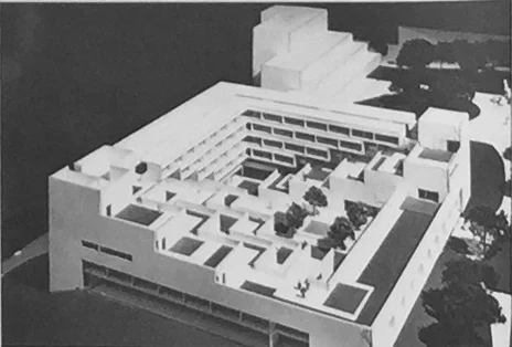 Mario Ciampi, design for a new Humanities building at the southwest corner of campus, 1971 The state department of finance deemed the proposed building too extravagant in its allocation of office and class spaces.