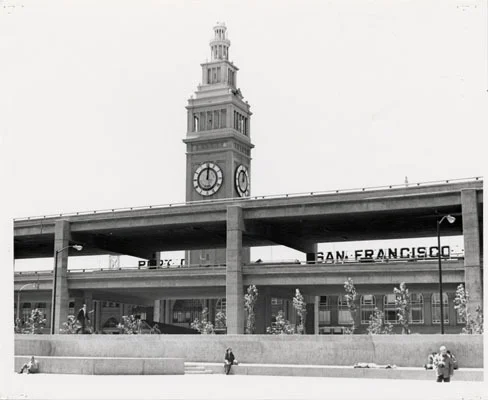 Embarcadero Freeway cutting in front of the Ferry Building....