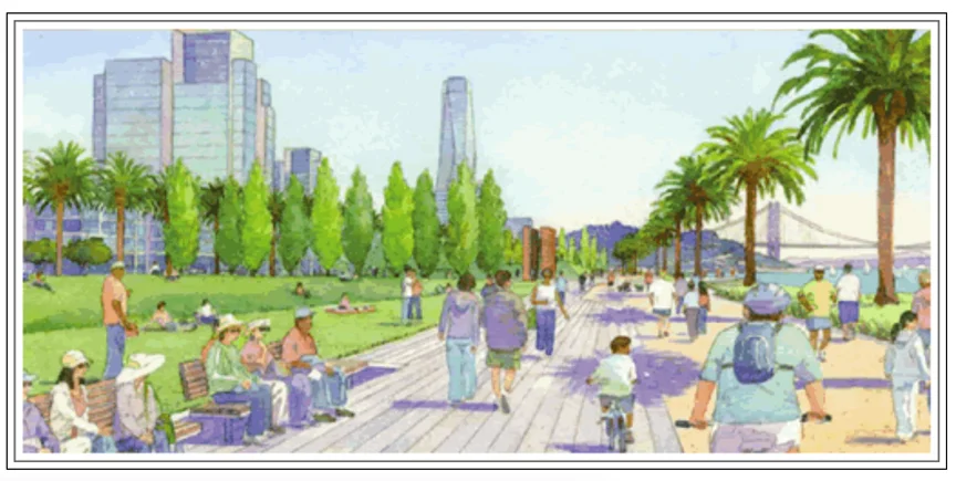 Artist's concept of Treasure Island development plan promenade, 2007-2011