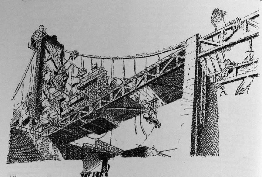 Post-earthquake Bay Bridge converted into a shantytown in William Gibson's Bridge trilogy (1990s)
