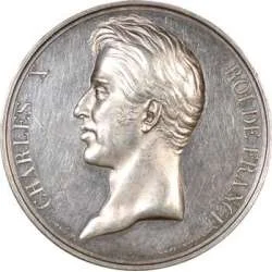Silver medal, featuring King Charles X, for the 1827 exposition