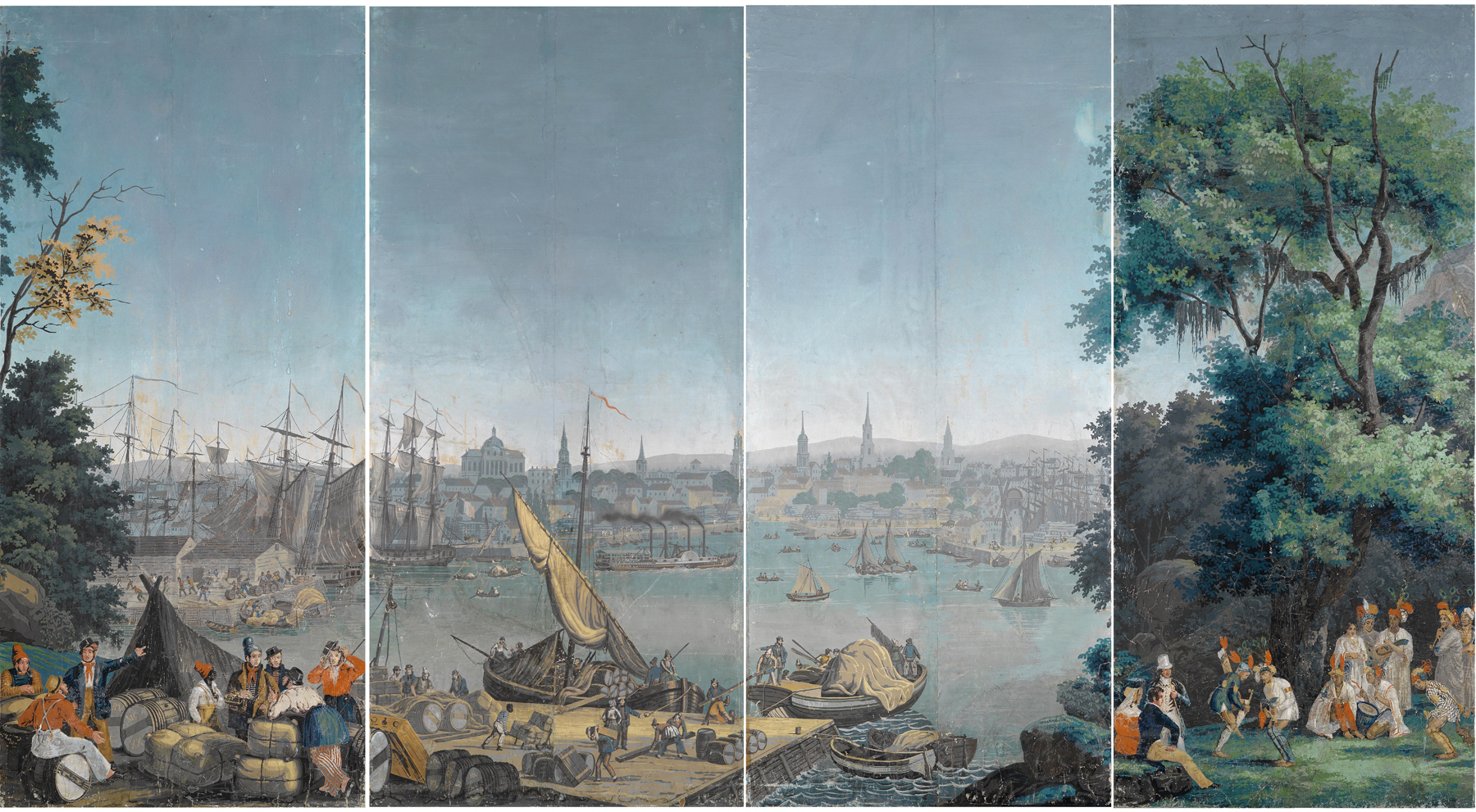 From the Zuber company's wallpaper series, "Scenes from North America," displayed at the 1834 exposition (click the image for an enlarged view)