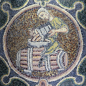 Twelfthcentury mosaic depicting wine merchandising at the Foire Saint-Denis